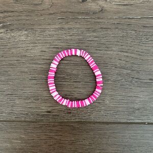 Pink Striped Kids Bead Stretch Bracelet